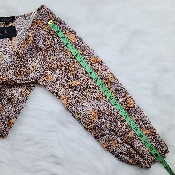 Rachel Zoe -584 Floral Cheetah Long Sleeve Front Faux Wrap Crop Top Rayon Size S - Picture 6 of 8